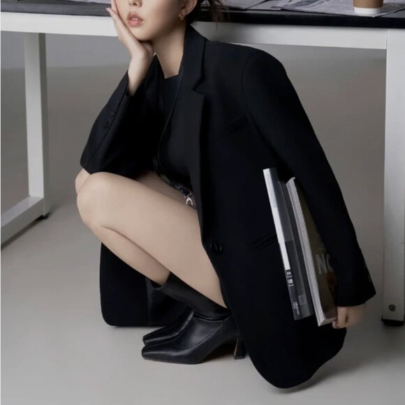 Black Blazer Women XS (S 4–6) Structured Shoulder Workwear NWT Look - Picture 5 of 16